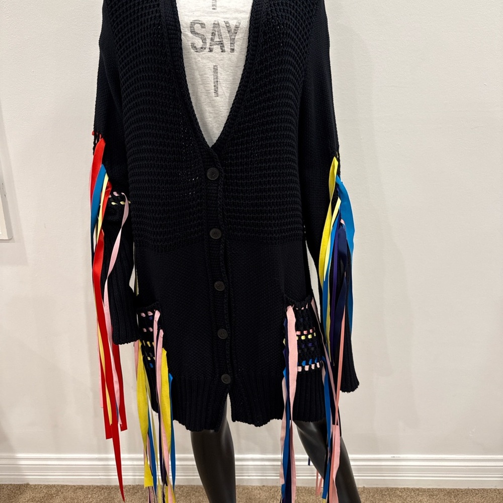 ✨ PREEN LINE by Thornton Bregazzi Fringe Multicolor Ribbon Statement Cardigan S - Picture 4 of 16